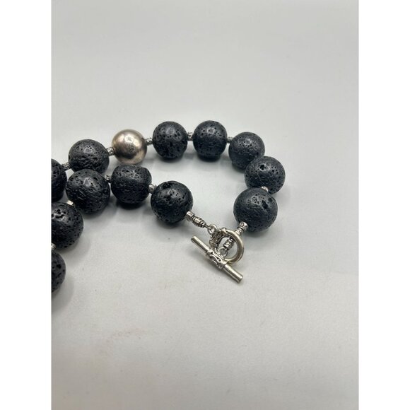 Big Chunky Lava Beads Necklace Round Black Beads Oversized Statement Necklace - Picture 5 of 7